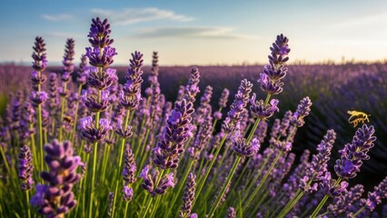Obraz premium Summer season natural background. lavender flowers blooming on field. Lavender bushes closeup 