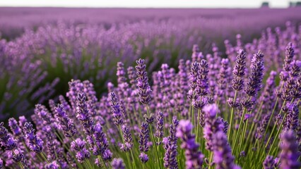 Obraz premium Summer season natural background. lavender flowers blooming on field. Lavender bushes closeup 