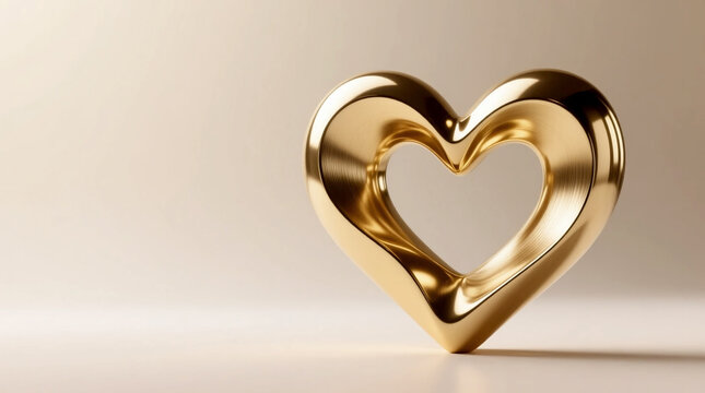 Elegant 3D golden heart symbolizing love and premium identity rendered on a minimalist clean background perfect for corporate Valentine campaigns and emotional branding concepts