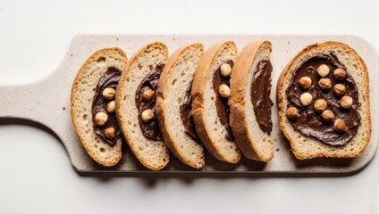 Delicious Hazelnut Chocolate Spread on Bread Slices.