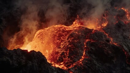 Fiery Inferno - Molten Lava Flowing from a Volcanic Eruption.