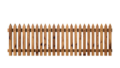 Wooden picket fence with pointed tops on a black background