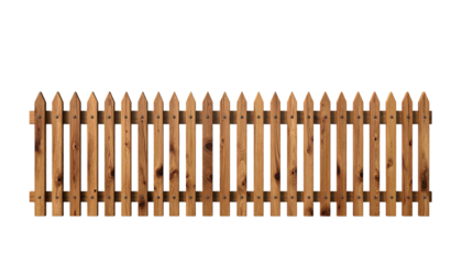 Wooden picket fence with pointed tops on a black background