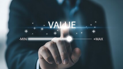 Naklejka premium Businessman adjusting value settings on futuristic interface