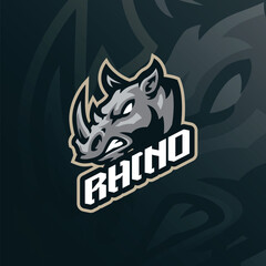Rhino mascot logo design vector. Rhino head illustration for sports and esport team.