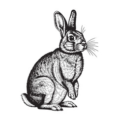 Rabbit Sitting Upright Vintage Etching