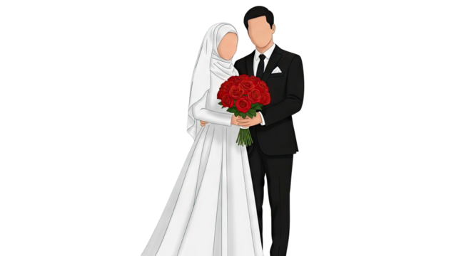 Muslim Wedding Couple Holding Roses on transparent background - Powered by Adobe