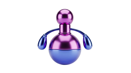 Shiny Metallic Perfume Bottle with Purple and Blue Colors on transparent background