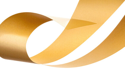 Flowing, glossy gold ribbon forms a loop against a stark black backdrop