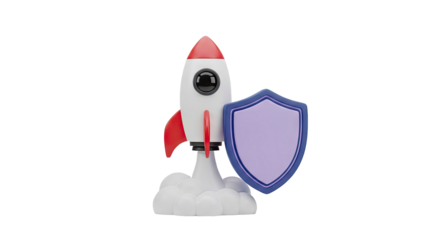 3D Rocket launching with a protective shield on transparent background