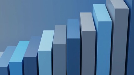 A 3D bar graph with blue bars of varying heights on a blue background