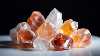 Collection of raw natural citrine and quartz crystal clusters