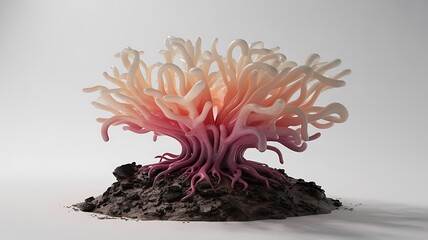 Detailed soft coral with delicate pink branches isolated on transparent background