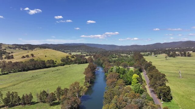 Aerial footage of Goulburn River Thornton Victoria Australia