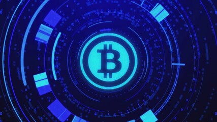 Looping digital background featuring Bitcoin symbols on a blue futuristic backdrop. Ideal for blockchain, cryptocurrency, finance, fintech, and technology-themed visuals.