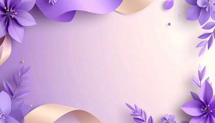 Purple Floral Frame With Ribbon Border – Elegant Background For Celebrations And Design.