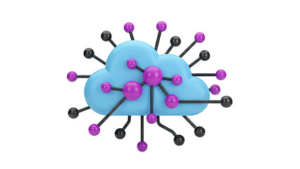 Cloud network connection with nodes on transparent background