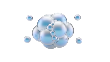 Cluster of iridescent bubbles on transparent background