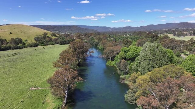 Aerial footage of Goulburn River Thornton Victoria Australia