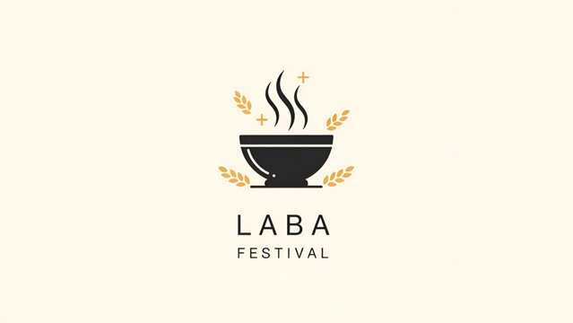 Capital minimalist laba festival illustration with simple steaming food bowl icon and wheat grain element on soft background for culture tradition winter celebration concept artwork