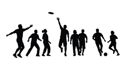 A group of people playing frisbee and soccer depicted as a striking silhouette © Juma