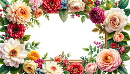 A gold-framed heart of flowers surrounding a blank space