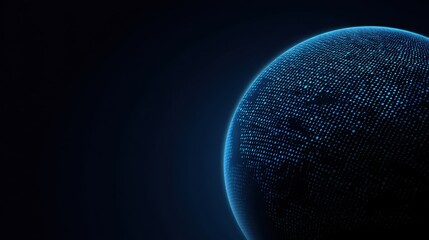 Abstract representation of a digital globe composed of glowing dots against a dark background, symbolizing technology, connection, and global data exchange