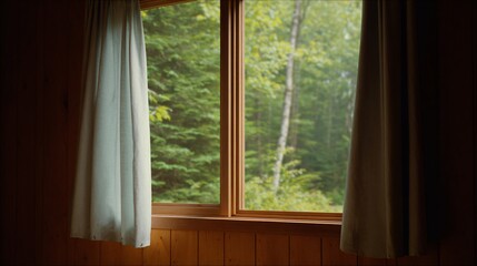 Nature scene through a window forest view image tranquil environment indoor perspective serenity