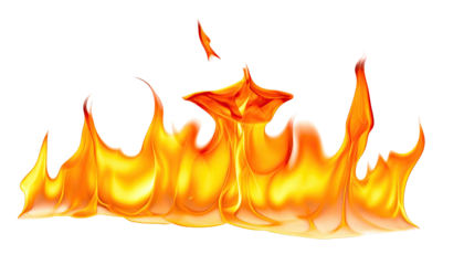 Vivid flames of orange and yellow against a stark, black background