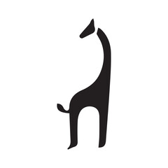 Minimalist black silhouette of a giraffe standing on a white background © Yandika 