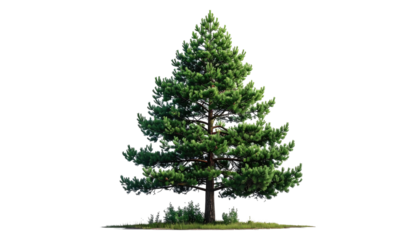 Tall, green conifer tree isolated on a black background