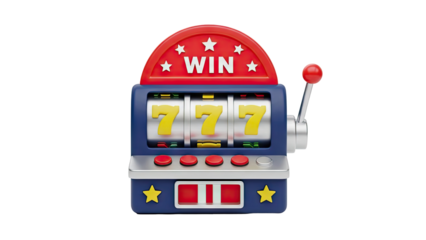 Slot Machine with Triple Sevens and Win Sign on transparent background