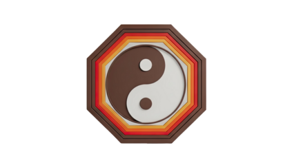 Yin Yang Symbol with Retro Octagonal Frame on transparent background