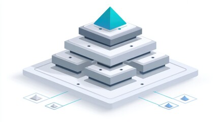 Abstract geometric shapes with pyramid on layered platform representing modern design, creativity, innovation, and strategic thinking in digital art