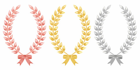 Obraz premium A collection of laurel wreaths in bronze silver and gold colors