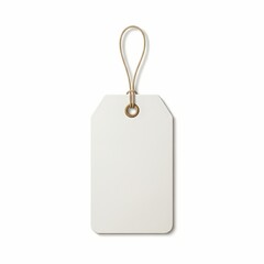 Fototapeta premium A blank white tag with a gold loop hanging from a plain white background