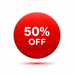 Red Circle with 50% Off Discount Illustration on White Background