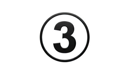 3D Black Number 3 Inside a Circle on transparent background