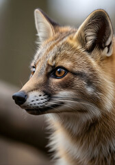 Obraz premium Close-up of wild animals curiously observing their surroundings, natural behavior, realistic fur texture, RGB color profile, neutral background, candid wildlife photography, sharp focus, fox