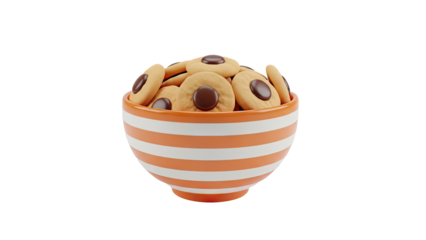 3D Bowl of chocolate chip cookies on transparent background