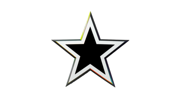 A hollow five-pointed star with a silver border and a black background - Powered by Adobe