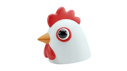 3D Cartoon chicken head icon on transparent background