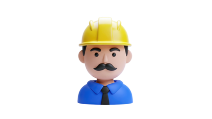 3D Cartoon Construction Worker Avatar on transparent background