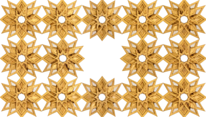 Golden geometric star pattern with a negative space square