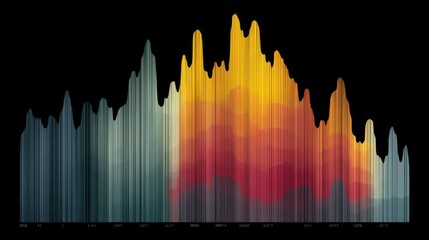 Colorful Abstract Visualization of Data Trends Over Time Representing Flourishing Peaks and Valleys in a Dynamic Graph Format