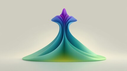 Fototapeta premium Abstract colorful 3D sculpture resembling flowing waves and organic shapes with smooth gradients in blue, purple, and green tones on a soft background