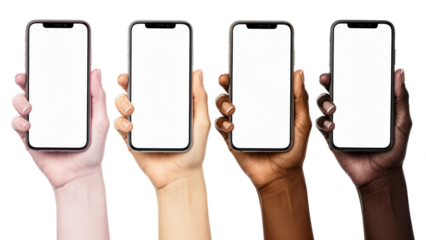 Diverse Hands Holding Smartphones with Blank Screens - Mobile Technology and Global Communication