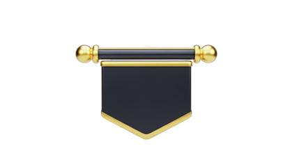 3D Dark Banner with Gold Trim and Rod on transparent background