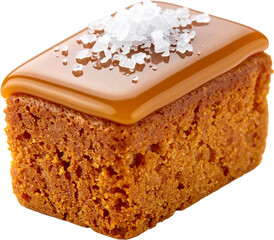 Salted caramel financier cake isolated on white