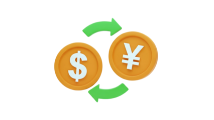 3D Dollar Yen Currency Exchange Concept on transparent background